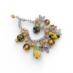 Handcrafted Exotic Yellow Glass Accented Charm Bracelet